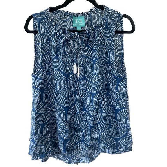 Escapada Swirly Dot Design Ruched Drawstring Neckline With Beaded Tassel Ties M - Picture 1 of 5